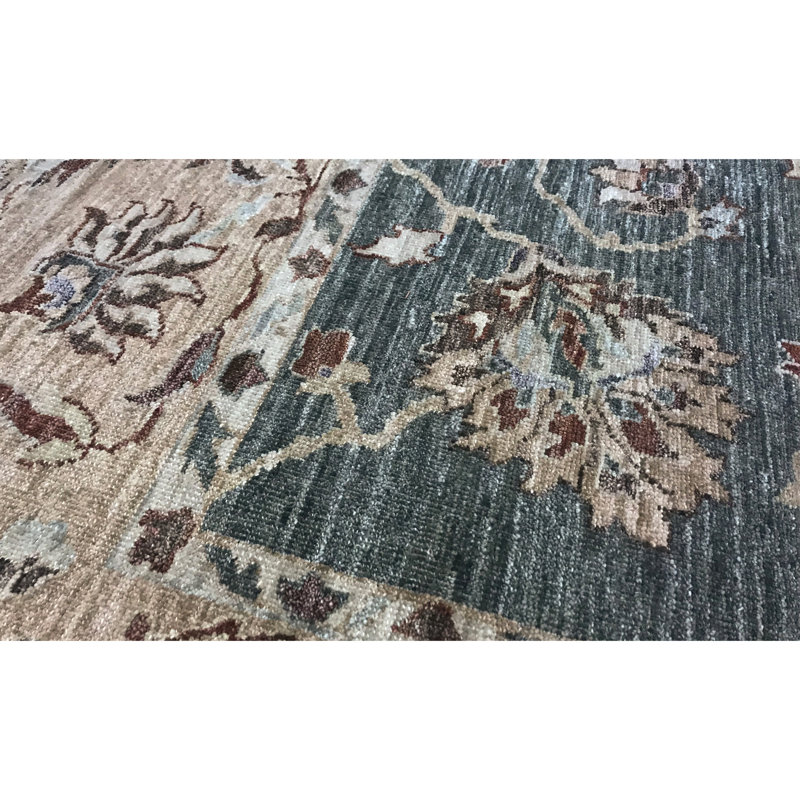 Tapis vert clair et beige noué à la main de haute qualité Ziegler