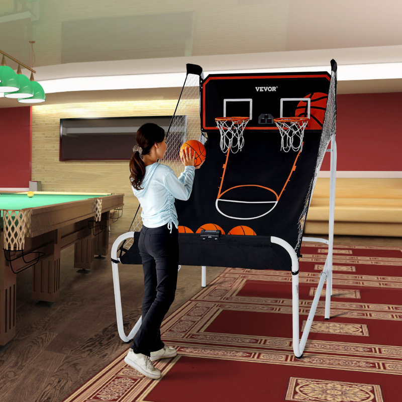 Foldable Black and White Indoor Basketball Arcade Game with Electronic Scoreboard