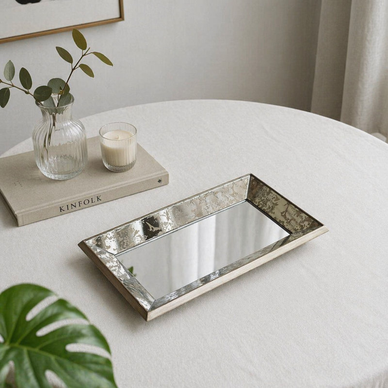 Miroir antique argenté avec détails floraux, 20 po x 12 po