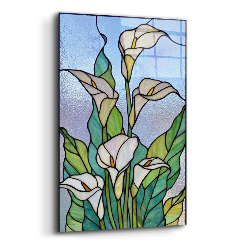 Art mural en verre épique «Stain Glass Lilies» par Rich Monet, 16 po x 24 po, H 24 po x l 16 po