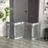 Tucker Murphy Pet™ 80" Extra Wide Freestanding Pet Gate Dog Barrier Folding Safety Fence With 4 Panel Support Feet For Doorway Stairs Light Grey