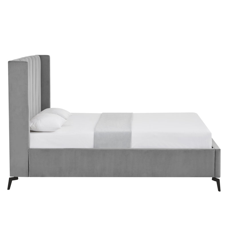 Lit plateforme Lomax, Grand, Velours gris clair