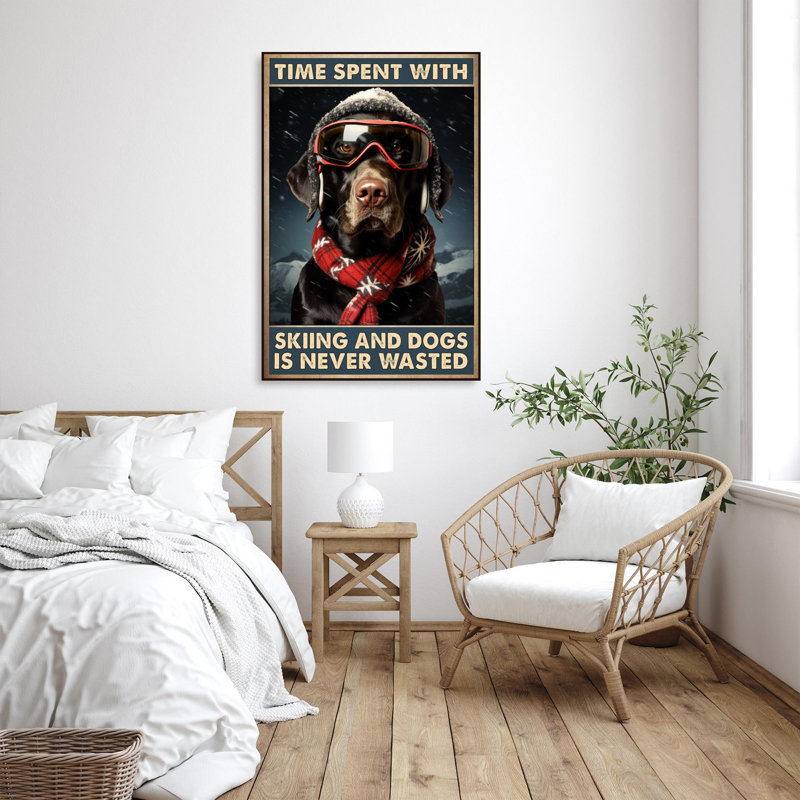 «Leshly Time Spent With Skiing and Dogs On», reproduction sur toile, H 14 po x l 11 po x P 1,25 po