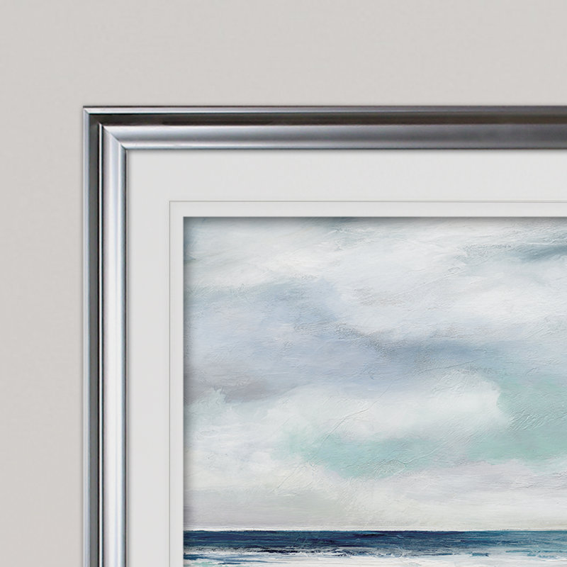 « cyan », reproduction de peinture à l’acrylique encadrée, H 24 po x l 32 po x P 1,5 po, Argent