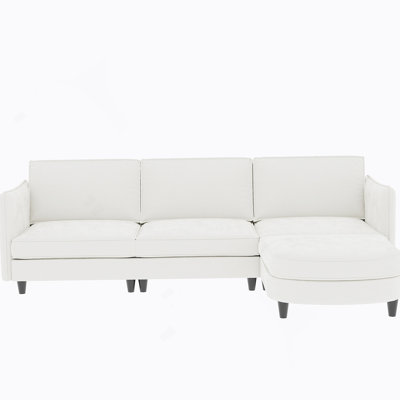 107.8'' Large Size 3 Seater Sofa Couch, L-Shaped Sofas With Movable Ottoman, Arm With Pockets,Modern Fabric Couches For Living Room, Apartment, Office
