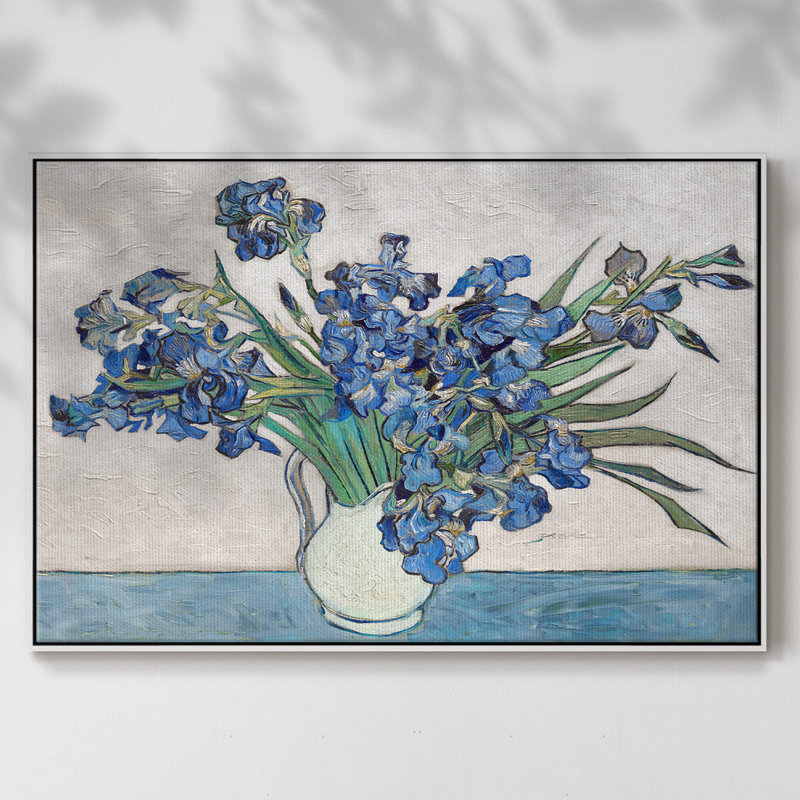 Blue Irises-Framed Gallery Wrapped Canvas, Blanc, H 17 po x l 25 po x P 2 po
