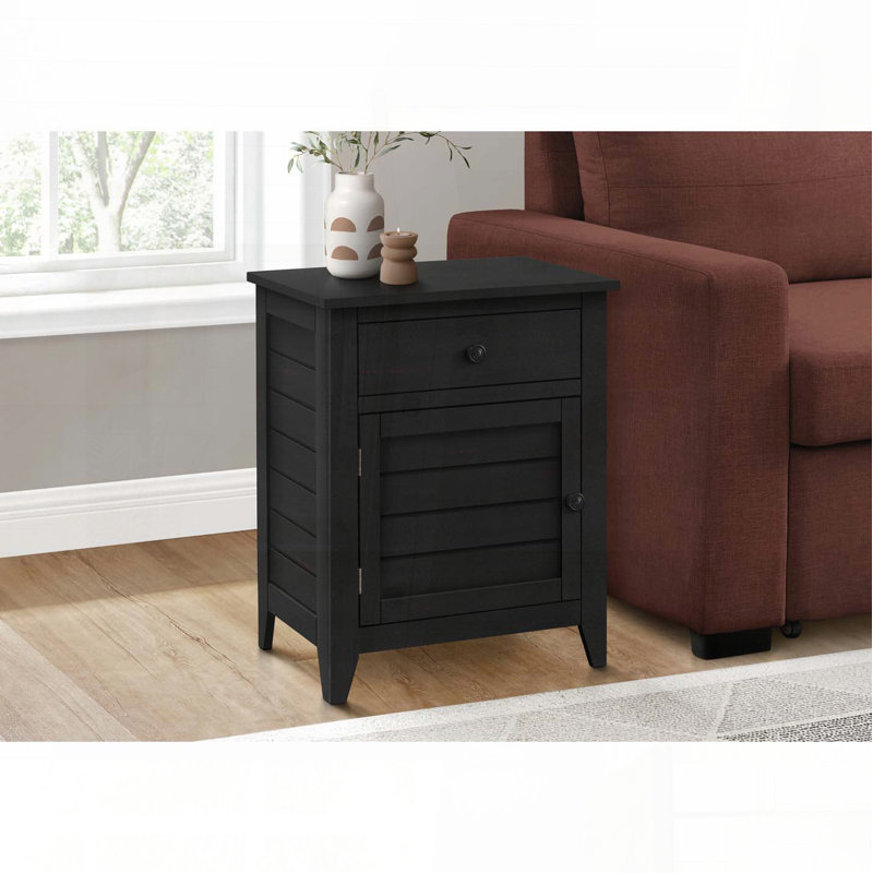 Table d'appoint avec tiroir de rangement et armoire - placage noir, Noir