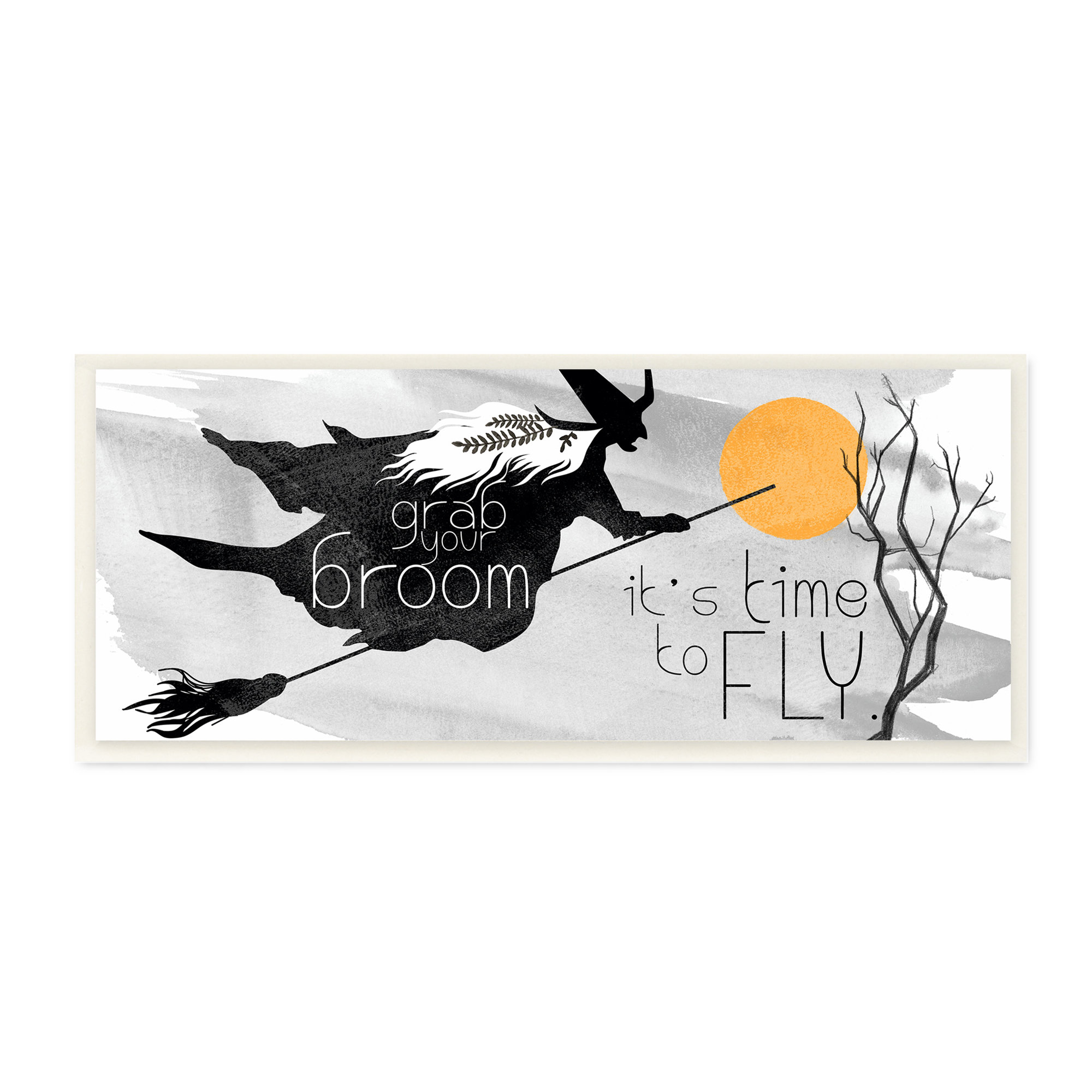 Stupell Industries Flying Witch Broom Nighttime Halloween Sky by