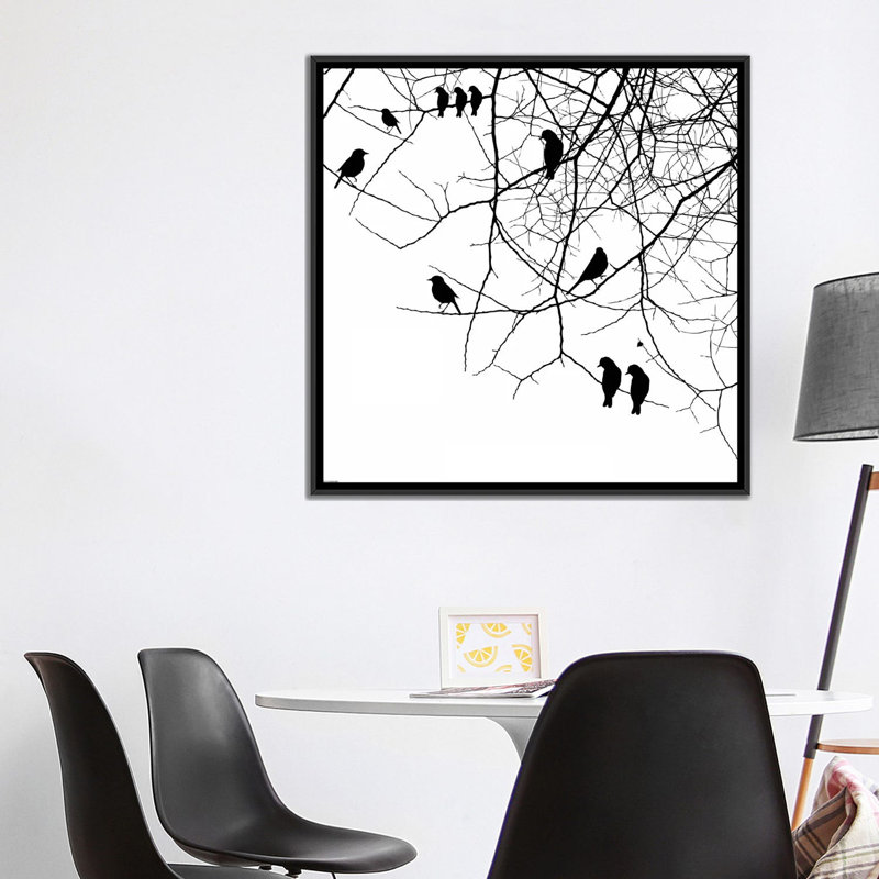 «Birds II» par GraphINC - impression d'art graphique, H 18 po x l 18 po x P 1,5 po, Toile avec cadre noir, Pas de tapis