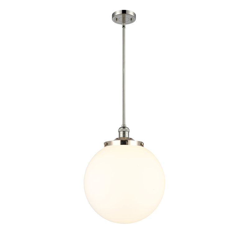 Luminaire suspendu simple à 1 lumière Frederick, Nickel poli, Blanc mat