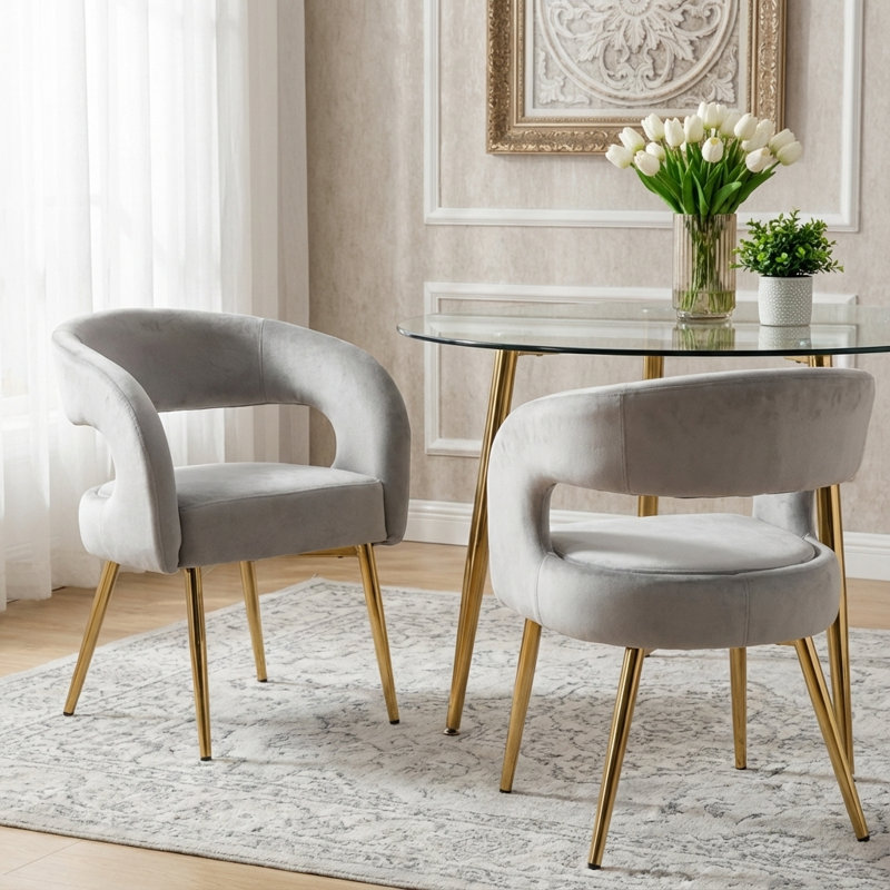 18.5 " H Velvet Upholstered Iron Armchair, Gray