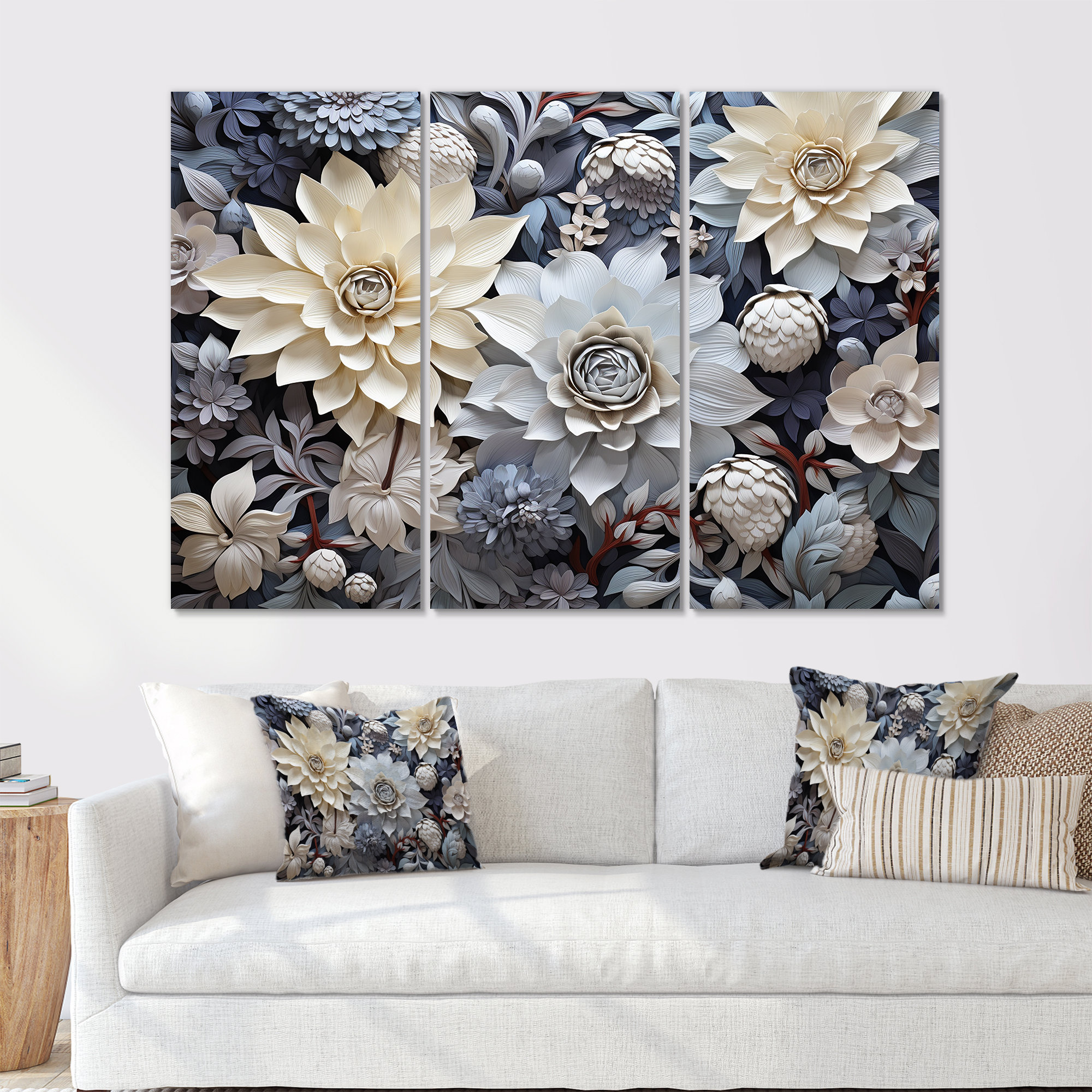 Lark Manor Beige Flowers In Full Bloom - Flowers Wall Art Print Set ...
