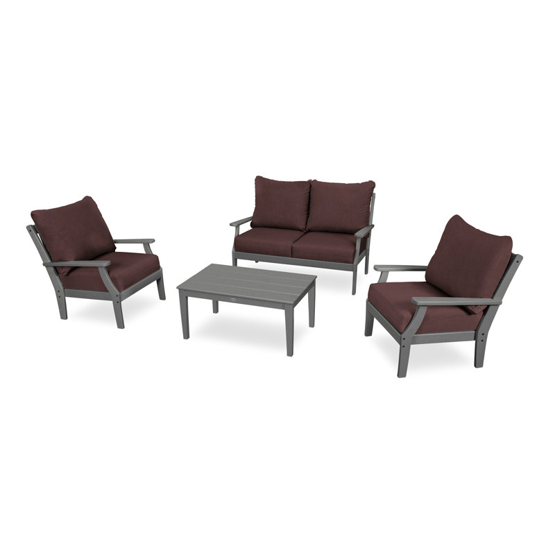 Ensemble de chaises à assise profonde 4 pièces Braxton, Gris ardoise, Parasol naturel Canvas