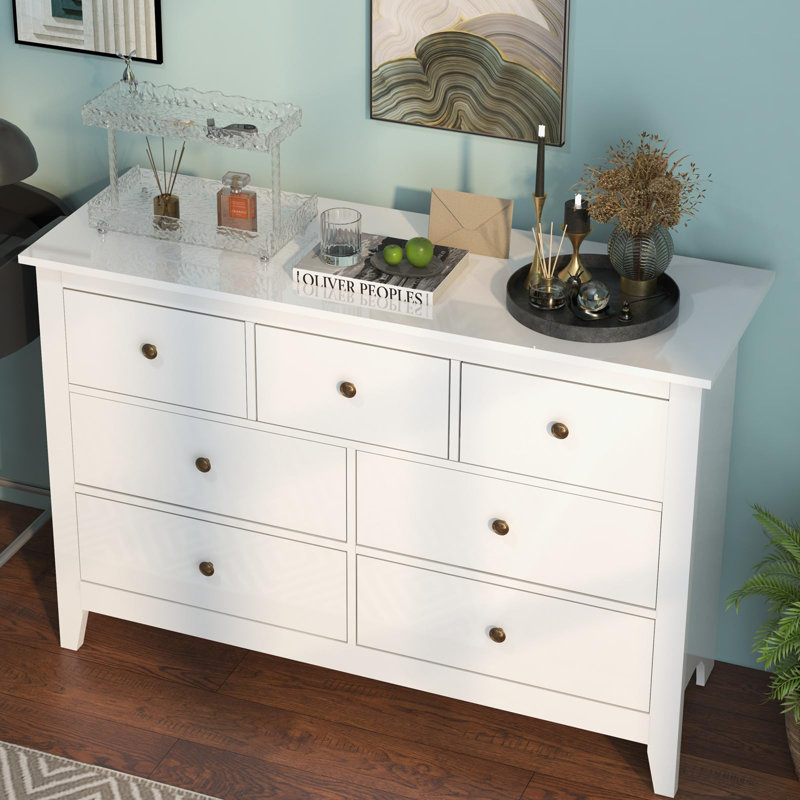 Commode 7 tiroirs Modern White, Blanc