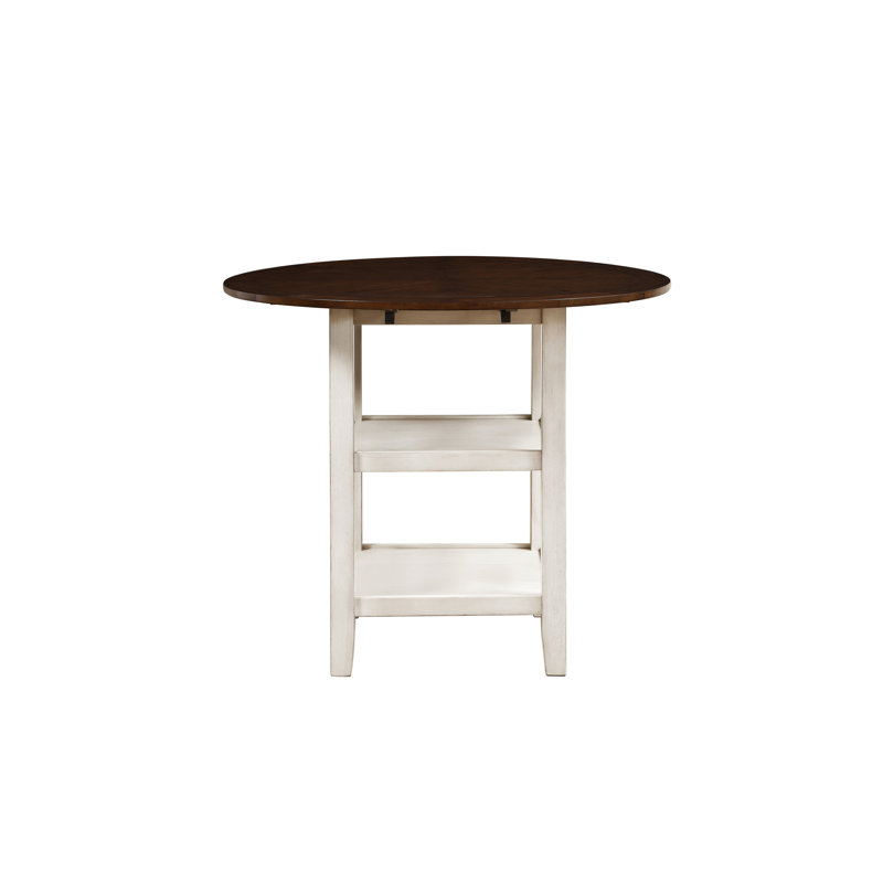 Counter Height Table With 2-Tone Appearance, Whitewash And Dark Cherry, Drop Side Leaf White & Cherry Table, Leaf, 2 Bottom Shelves, Seating For 4 Room