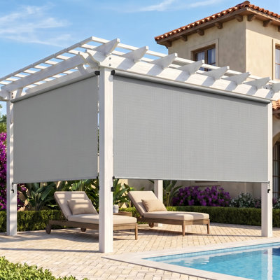 Store à enroulement extérieur sans cordon l 8 pi x L 8 pi, stores d'extérieur sans assemblage avec tissu amélioré 420GSM, store à enroulement occultant 95% UV, abat-jour pour l'extérieur et l'intérieur (pas besoin de manivelle)
