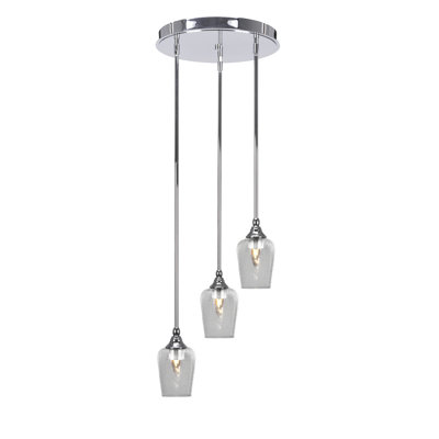 Luminaire suspendu en forme de grappe 3 lumières avec verre à bulles transparent 5 po Empire