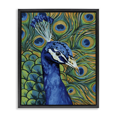 "Bold Peacock Feathers", art mural encadré sur toile flottante par Yvette St. Amant