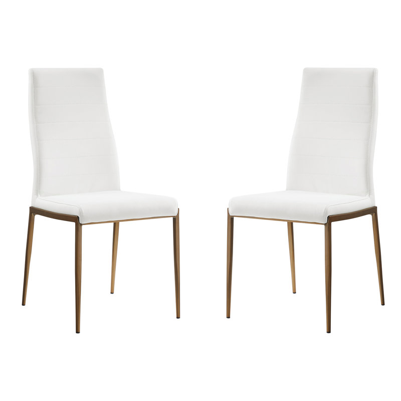 Chaise parsons en cuir Poyraz, Blanc, Bronze