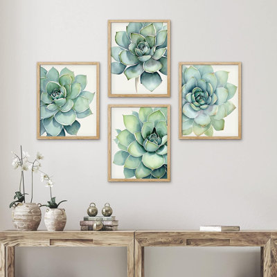 Succulent " IDEA4WALL Framed Pastel Rose Cactus Succulent Wall Art, Set of 4 Nature Wilderness Wall Decor Prints, Botanical Floral Wall Decor for Living Room, Bedroom " 4 Piece Art Graphic Art Print