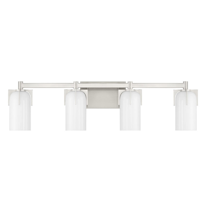 Éclairage pour salle de bain 4 lumières Irela en nickel satiné, Nickel satiné, Quatre lumières, H 8,5 po x l 32 po x P 32 po