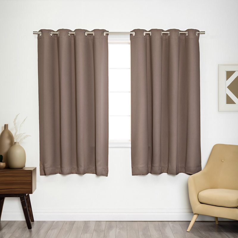 Adina Sevan Solid Thermal Grommet Curtain Panels, Taupe, 52" W x 63" L
