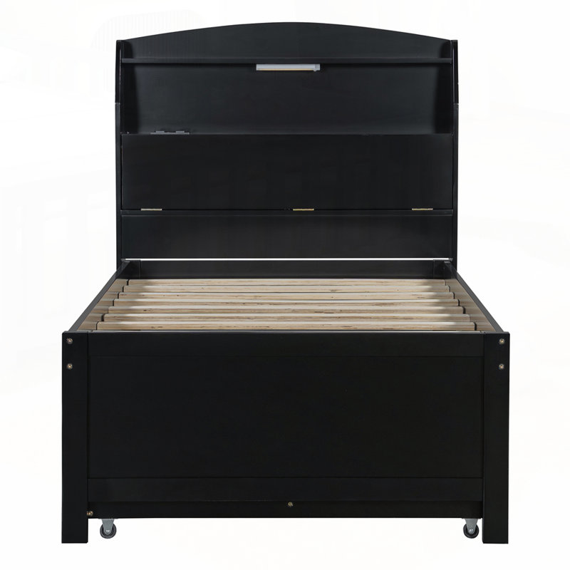 Lit plateforme polyvalent en bois avec plusieurs options de rangement et design moderne, Simple, Espresso