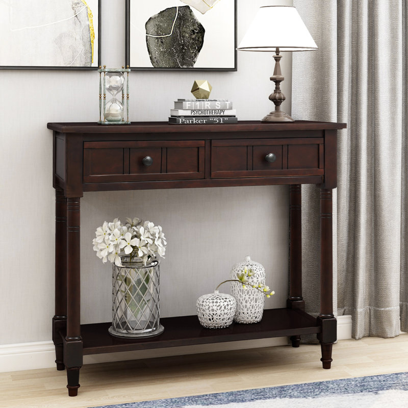 Mid century Modern Entryway Table Wood Console Table Traditional Design With 2 Drawers And Bottom Shelf, Espresso