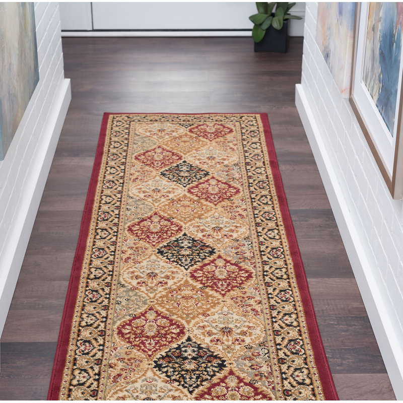 Tapis oriental rouge / beige Clarence, Tapis de couloir 2 pi 3 po x 7 pi 3 po