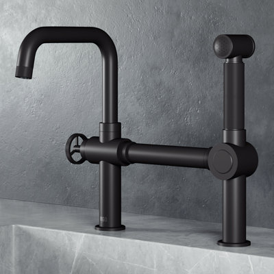 Cass 13 in. H Single-Handle High-Arc Widespread Bridge Kitchen Faucet with Pull-Out Side Sprayer