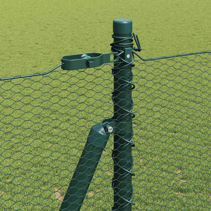 Vidaxl Fence With Posts PVC-Coated Steel, Green, 150cm H x 2500cm W x 3.2cm D