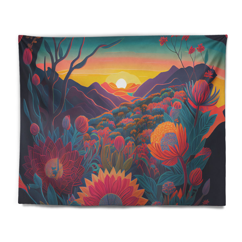 Colorful Flowers During Golden Hour II Polyester Tapestry, 50" H x 60" W