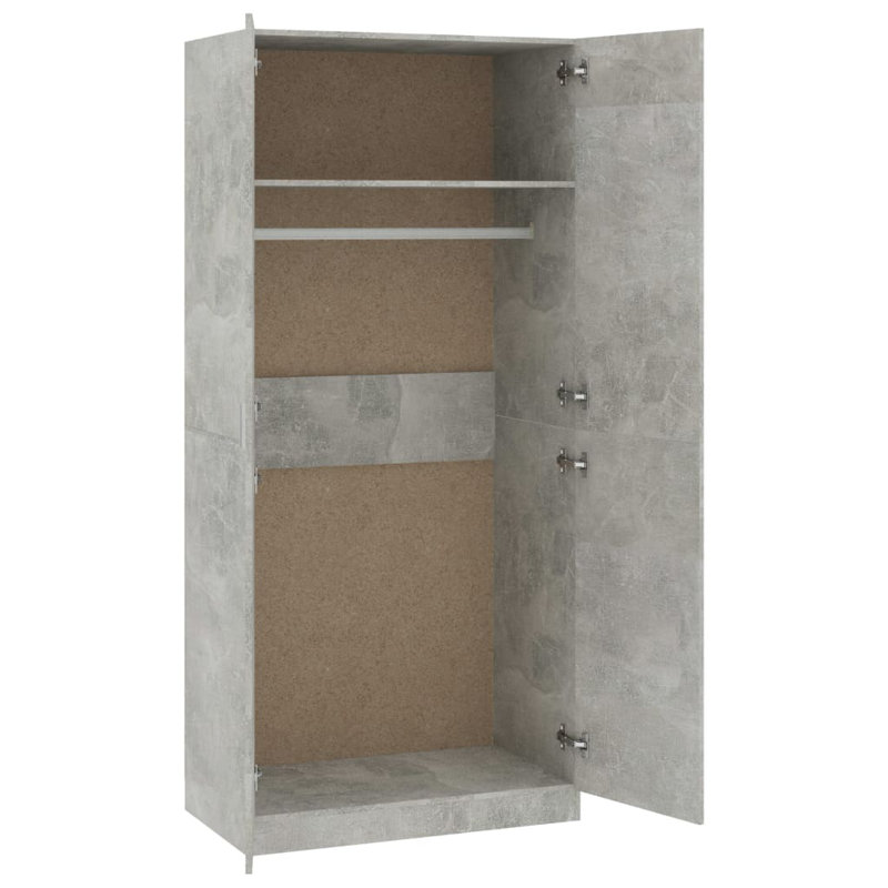 Benefiel 2 Door Wardrobe, 180cm H x 80cm W x 52cm D, Concrete Grey