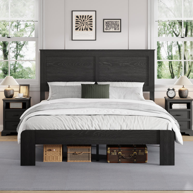 Gambrill Wood Platform Bed Frame,Noise Free,No Box Spring Needed,Large Under Bed Storage, Queen, Antique Black