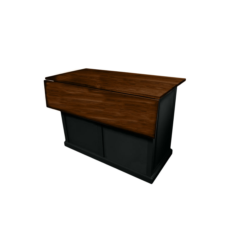 Traditional 60" Solid Wood Kicthen Island with trash bin compartment and Drop Leaf, Black