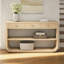 Console moderne courbée avec 3 tiroirs à fermeture en douceur et 2 tablettes ouvertes, base en bois massif, table de vestibule pour vestibule de salon, naturel-133335078-133335079