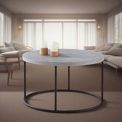 Table basse ronde, table centrale moderne avec pieds en métal pour le salon