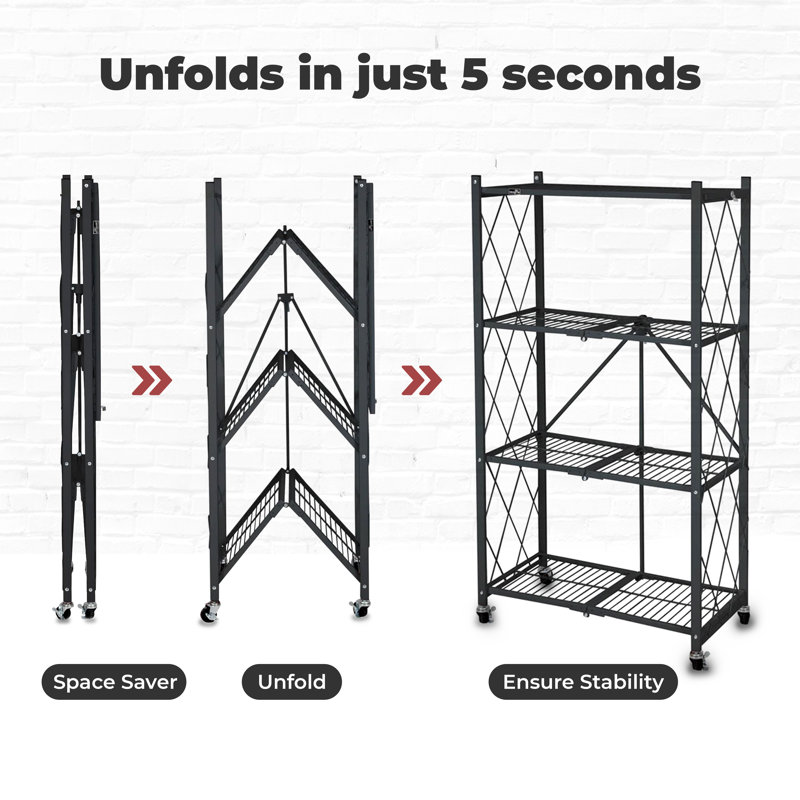  Ensemble de 4 tablettes pliantes à 4 niveaux pour garage avec roulettes
