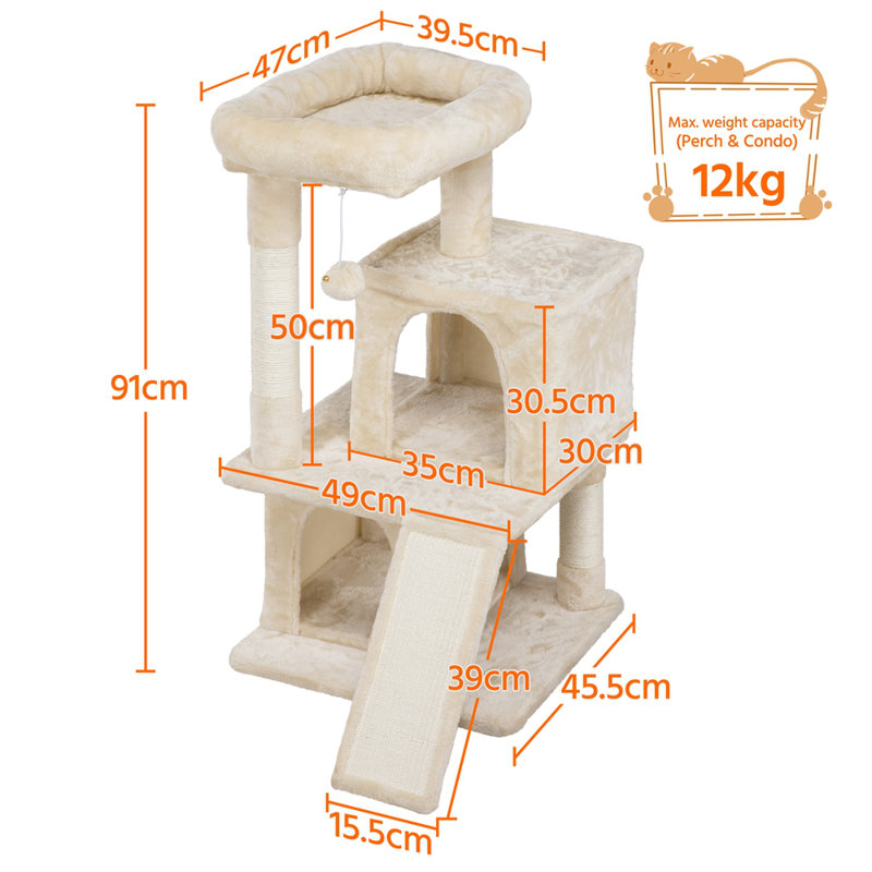 91cm H Multilevel Cat Tower, Beige