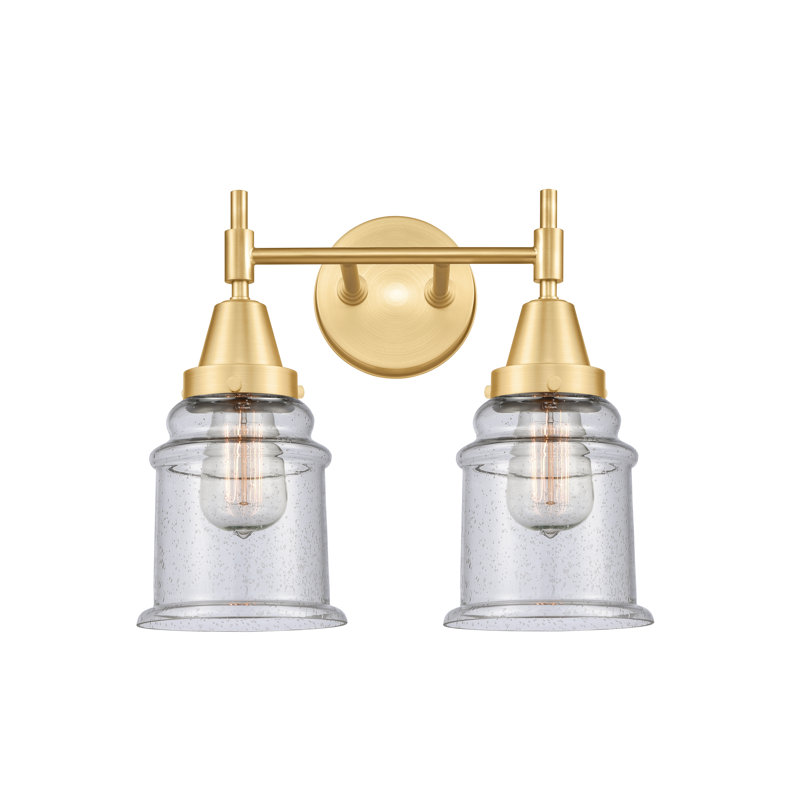 Éclairage pour meuble-lavabo à 2 lumières à intensité variable Gayle, Blanc mat, Ampoule non incluse, Laiton brossé
