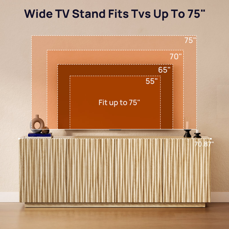 Fluted Mid-Century Modern Tv Stand With Soft-Close Doors, Fits Tvs Up To 75", Natural Wood