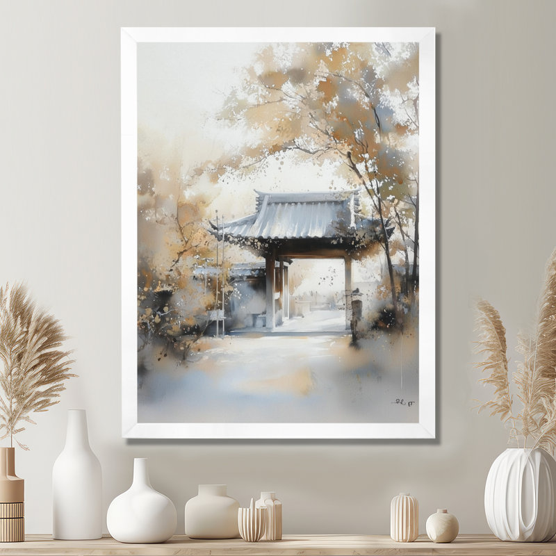 Beaux temples minimes de tokyo - art mural de tokyo, Single Picture Framed Print without Mat, H 32 po x l 24 po, White