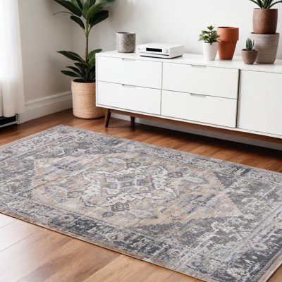 Tapis oriental gris et brun 4 pi x 6 pi