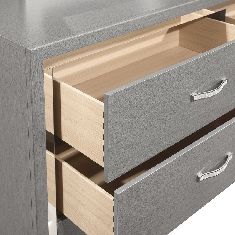 Ensemble de chambre à coucher en bois 3 pièces avec commode et 2 tables de chevet Maxo, gris, Gris/argent