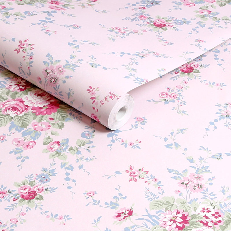  Papier peint floral ardoise Arthur Garden, Rose