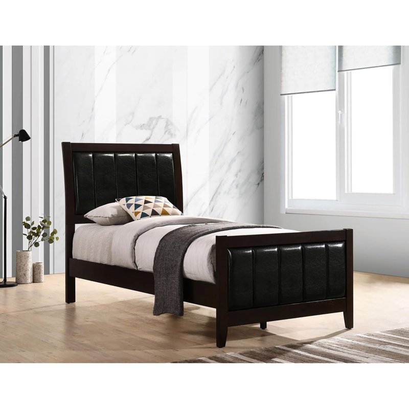 Comfortable Twin Bed With Upholstered Panels And Robust Wooden Legs - Bedroom Relaxation Induced Faux Leather Upholstery Strong Wood Construction Durability Asserted