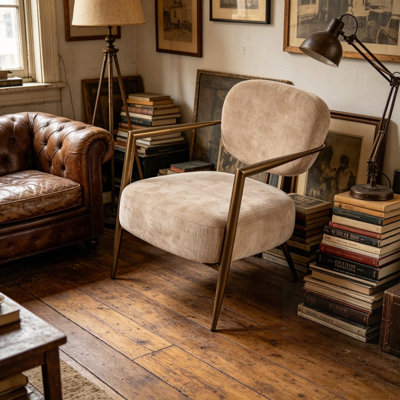 Chaise d'appoint moderne avec structure en métal, tissu doux rembourré, fauteuil de salon Mid-Century confortable pour le salon et la chambre à coucher