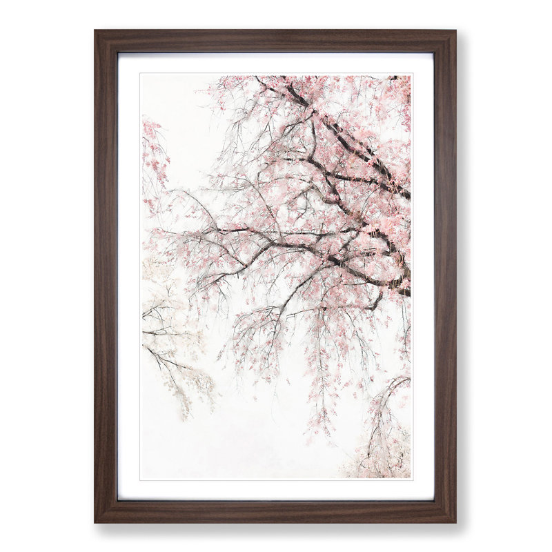 A Pink Cherry Blossom Tree Abstract - Picture Frame Painting Print on MDF, 33cm H x 24cm W x 2cm D, Walnut Framed