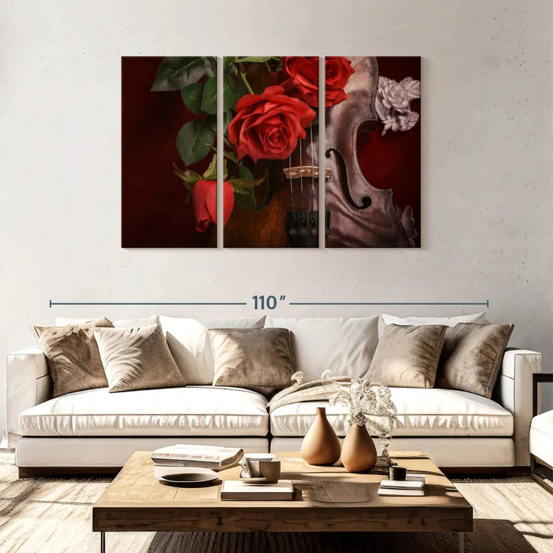 Abarca roses et violon, H 48 po x l 74 po