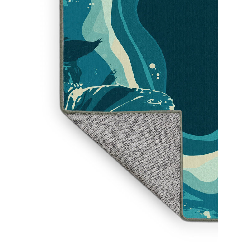 Machine Washable Scenic And Landscapes Tropical Abstract Rug in Green – SageGreen Binding, Carré 4 pi